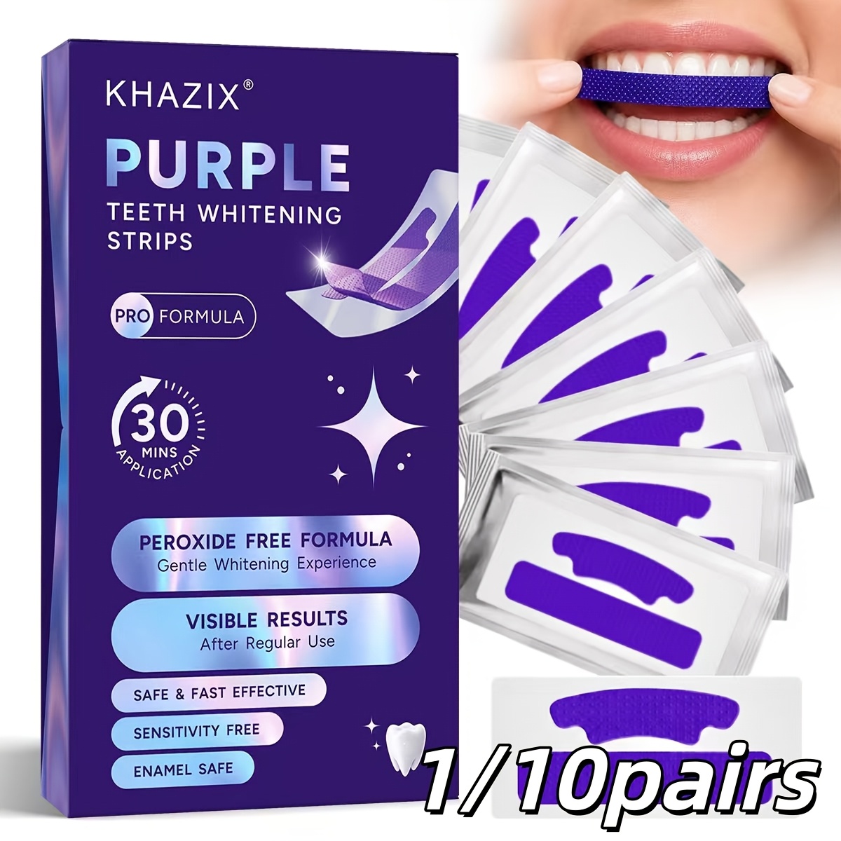 Teeth Whitening Strips Permanent - 1/10pairs Purple Teeth Whitening Strips, tightly