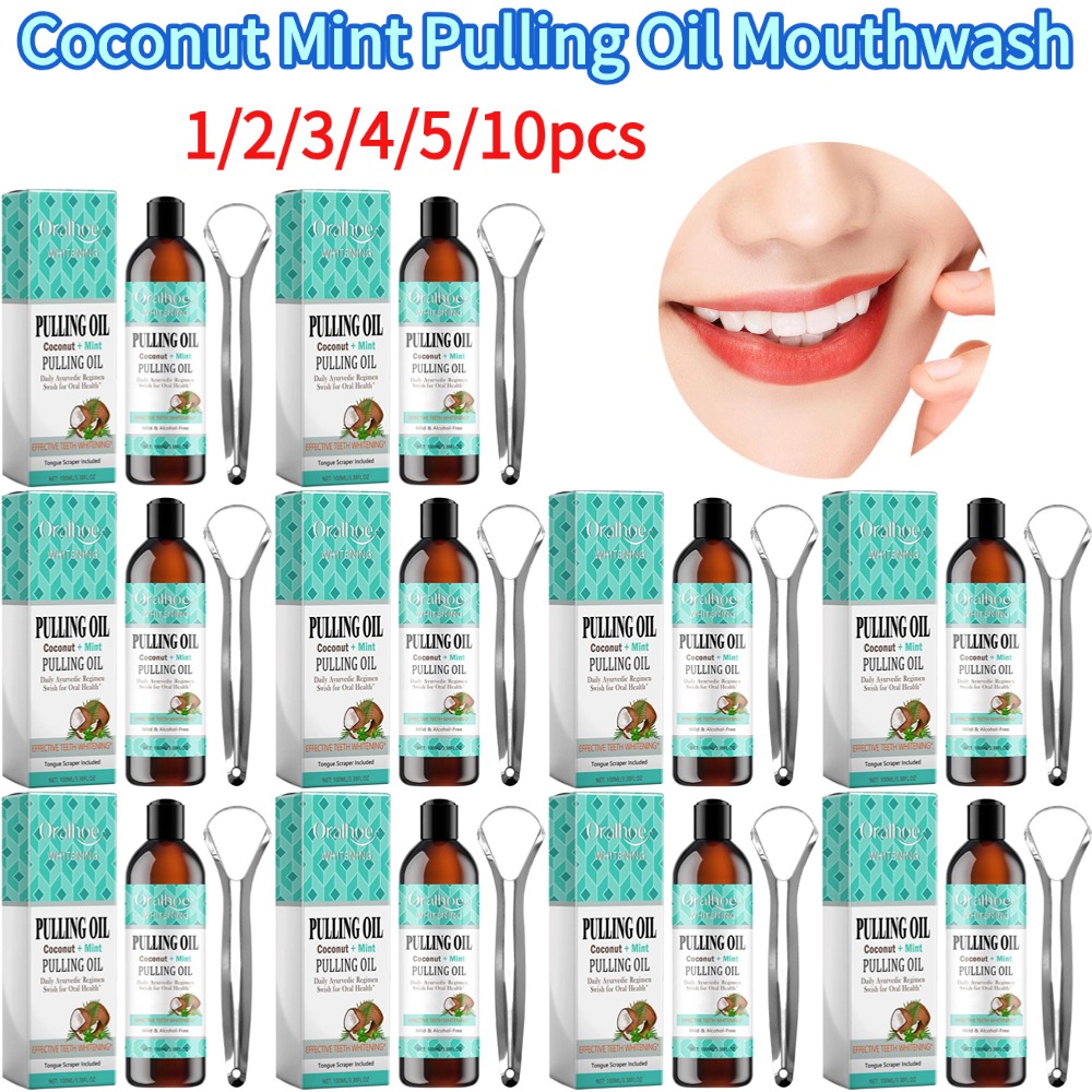 Teeth Whitening Oil Pulling - Coconut Mint Pulling Oil Mouthwash Non